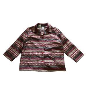 1990s Vintage Sag Harbor Burgundy Multicolor Striped Tapestry Jacket Size 20W